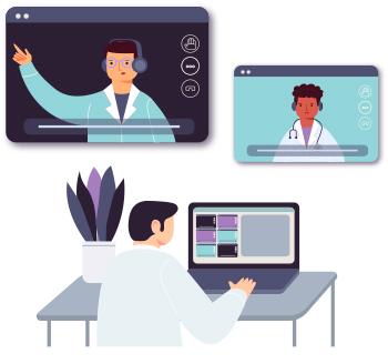 profissionais em live conversando com outro medico